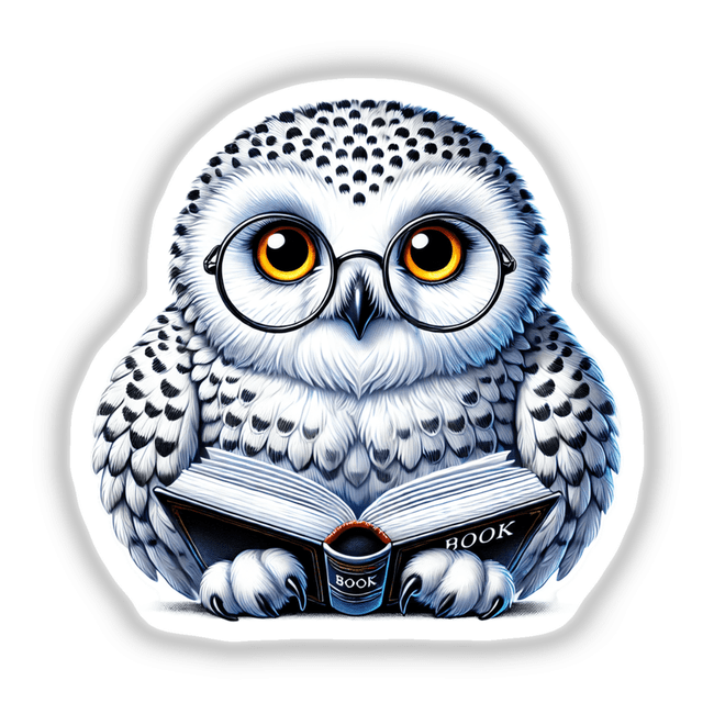 Snowy Owl With Reading Glasses Open Book