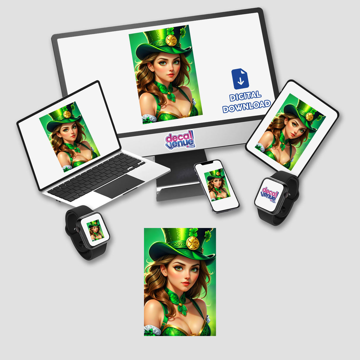 a computer, cell phone, tablet, and laptop with a st patrick's