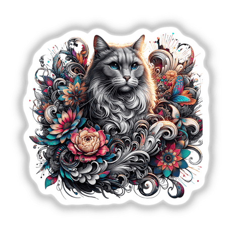 Cat Gothic Floral Tattoo Design PA32