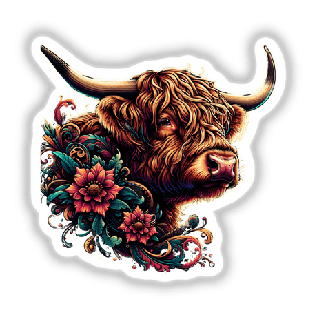 Floral Highland Cow Portrait PA22