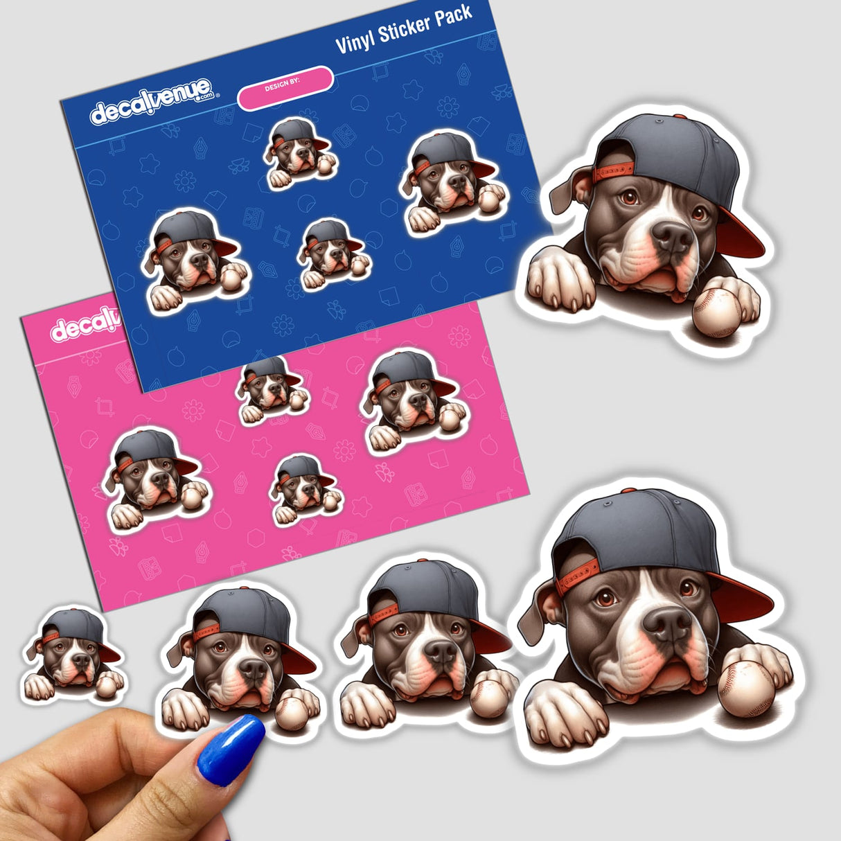 Adorable baseball-themed Pitbull dog digital stickers, featuring the canine peeking out playfully and wearing a baseball cap. These vibrant and fun stickers are perfect for self-expression and decoration.