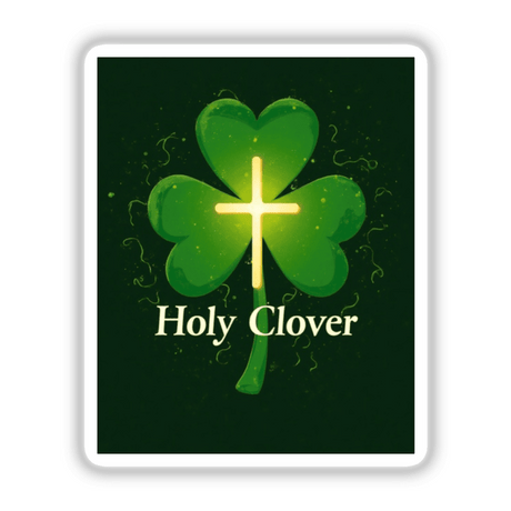 Holy Clover St. Patrick’s Day Sticker or Clipart features a green clover with a cross, available as stickers or digital artwork, reflecting Decal Venue's unique vinyl and digital art offerings.