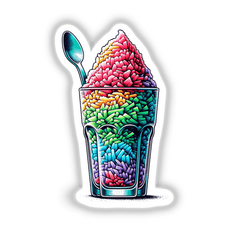 Vibrant Shaved Ice Dessert in Glass - Colorful Digital Sticker Art