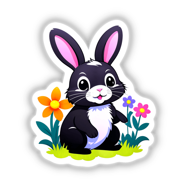 A Cute Rabbit With Blooming Spring Flowers