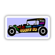 Route 66 Hot Rod sticker featuring a stylized vehicle with vibrant text elements, emphasizing automotive themes, ideal for enthusiasts seeking unique digital artwork or decals.