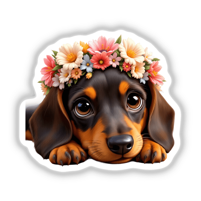 Charming Dachshund Wearing a Springtime Flower Crown