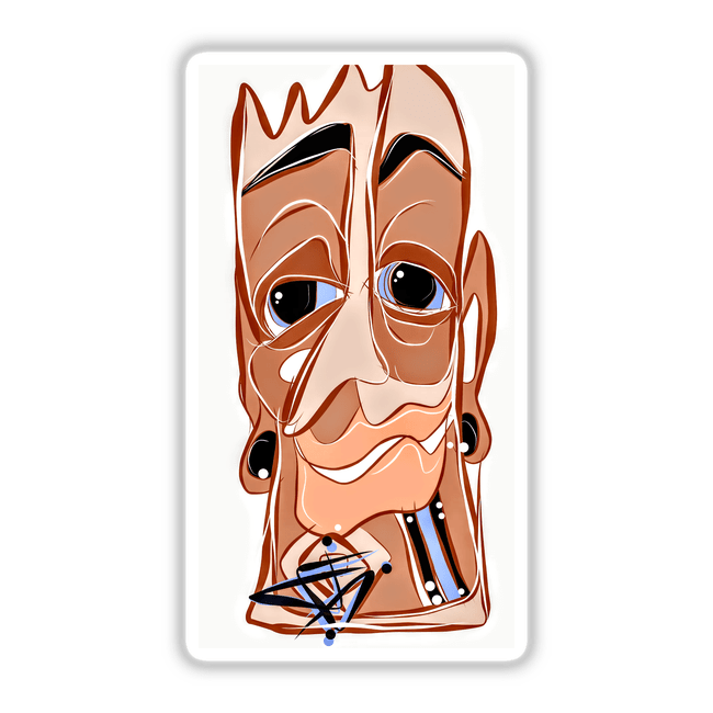 Sancho Says: A cartoon illustration of a man's face, available as stickers or digital artwork, showcasing unique design elements.