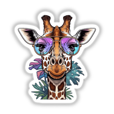 Giraffe Wearing Colorful Sunglasses illustration, featuring a cartoon giraffe with bold sunglasses. Available as stickers or digital artwork, perfect for adding a playful touch to your collection.