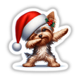 Dabbing Christmas Santa Yorkie Dog: A cute Yorkie wearing a Santa hat, available as stickers or digital artwork. Perfect for festive decor or digital use.