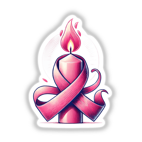 Pink Candle Pink Ribbon Breast Cancer-themed artwork, featuring a pink ribbon intertwined with a candle, available as stickers or digital artwork.