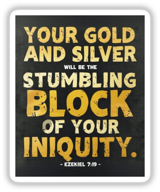 Ezekiel 7:19 Bible Verse | Your Gold and Silver Will Be the Stumbling Block of Your Iniquity | Christian Sticker or Clipart with Commercial Rights by Designing Mench Decal Venue