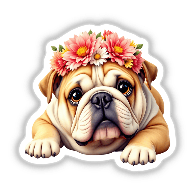 Lovable Bulldog with a Colorful Flower Crown