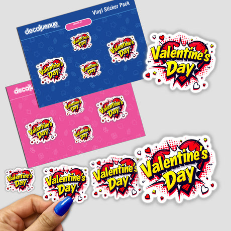 Valentine's Day Love Heart stickers featuring cartoon hearts and text, available as stickers or digital artwork, showcasing unique designs from Decal Venue.