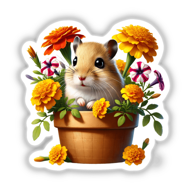 Gerbil Peeking Out of Flower Pot