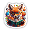 Fox Reading a Book with Glasses and Sports Balls illustration, featuring a fox in glasses reading amidst sports balls, available as unique vinyl stickers and digital art from Decal Venue.