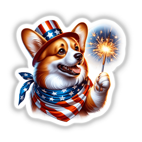 Corgi Dog Holding Sparkler 4th of July Patriotic