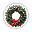 Christmas Wreath Envelope Seal Stickers feature a festive design with red berries, pine cones, and a red bow, ideal for enhancing holiday stationery, cards, and gifts.