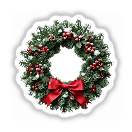 Christmas Wreath Envelope Seal Stickers feature a festive design with red berries, pine cones, and a red bow, ideal for enhancing holiday stationery, cards, and gifts.