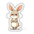 Cute Grumpy Bunny Cartoon with Folded Arms, available as stickers or digital artwork, shows a cartoon rabbit with arms crossed, embodying a grumpy expression.