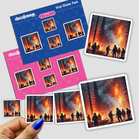 Hand holding a sticker pack titled Hero Series 2 with a group of firefighters depicted in the background.