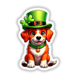 Cartoon of a dog, titled St. Patrick's Day Puppy, featuring a green leprechaun hat, available as stickers or digital artwork from Decal Venue.