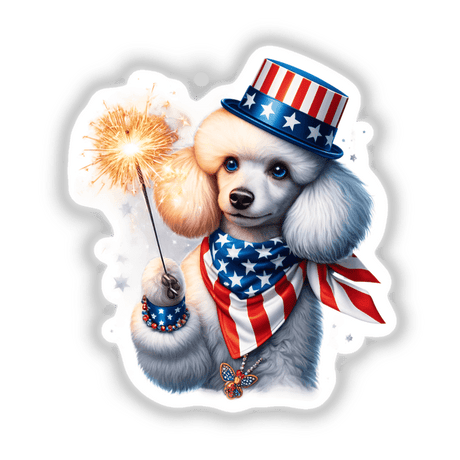 Poodle Dog Holding Sparkler 4th of July Patriotic