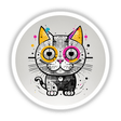 Crazy Funky Cat illustration featuring a cat encircled in white, available as stickers or digital artwork. Perfect for unique, quirky decor from Decal Venue.