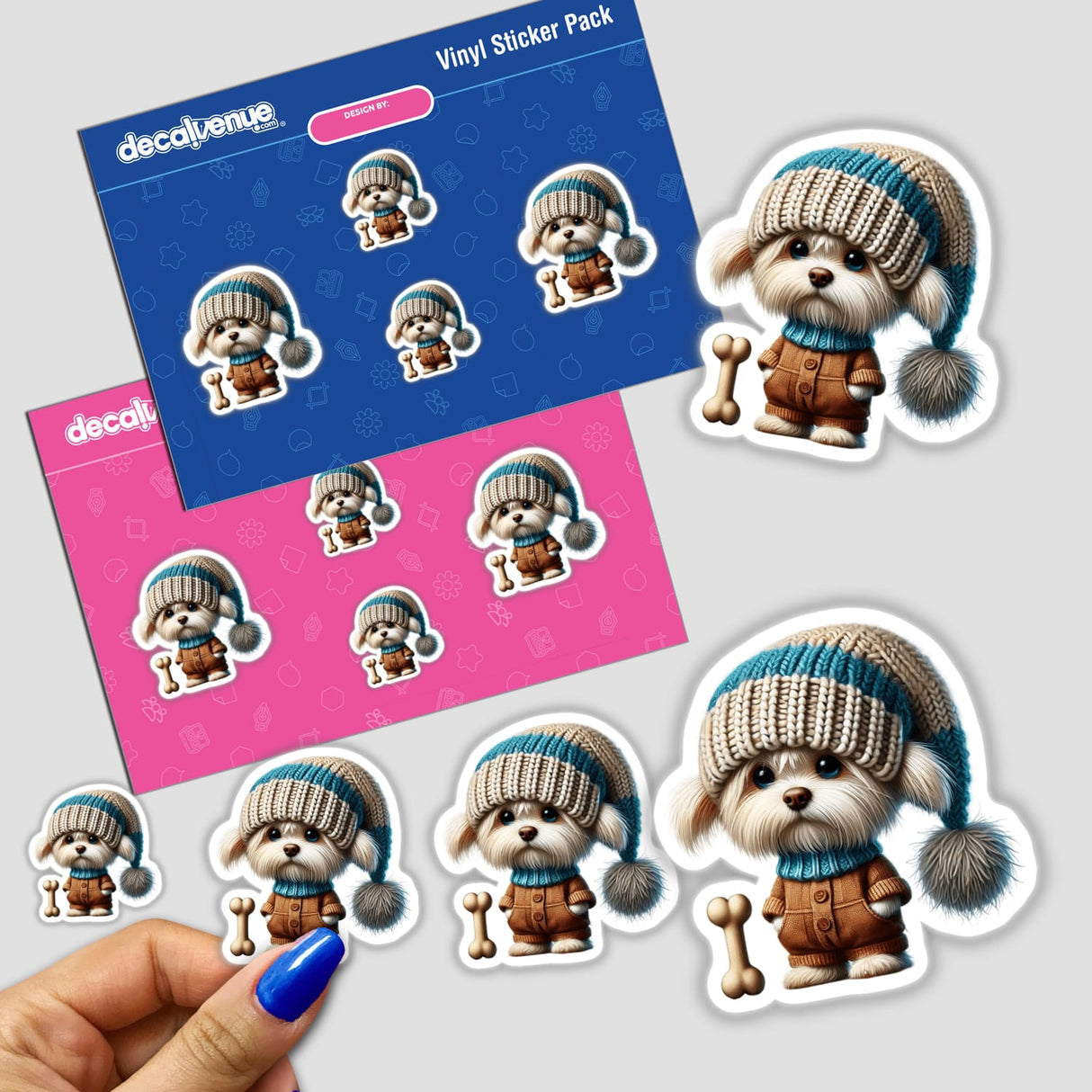 Adorable Maltese Gnome With Dog Bone Sticker Pack, Featuring Whimsical Cartoon Illustrations on Colorful Background From Decal Venue Store