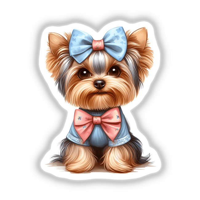 Adorable Yorkshire Terrier with bows in Sitting Pretty Digital Artwork