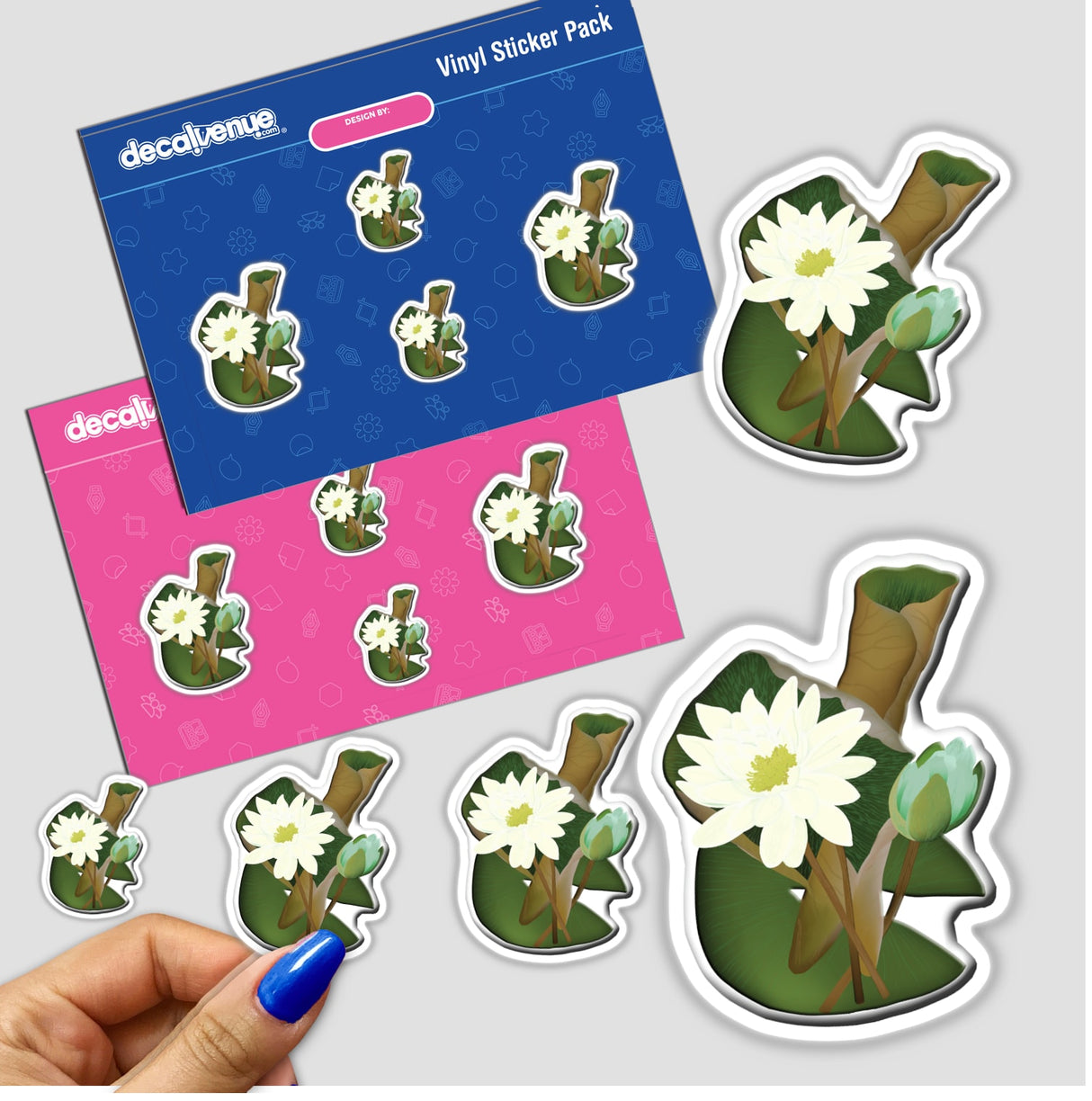 American Wild Flowers stickers featuring detailed illustrations of white flowers and green leaves, available as a sticker pack or digital artwork from Decal Venue.