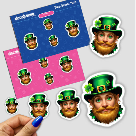 St. Patrick's Day Leprechaun stickers featuring playful cartoon leprechauns with green hats, perfect for festive decor. Available as stickers or digital artwork from Decal Venue.