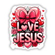 Love Like Jesus Valentine Hearts graphic features a heart adorned with roses and a bow, available as unique stickers or digital artwork, embodying Decal Venue's distinctive style.