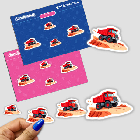 Sticker set featuring a red dump truck design, ideal for decorating and personalizing items, available as both stickers and digital artwork from Decal Venue.