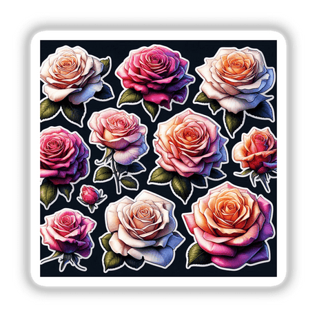 Beautiful Lush Roses sticker featuring a detailed illustration of garden roses with intricate petals, available as a vinyl sticker or digital artwork from Decal Venue.