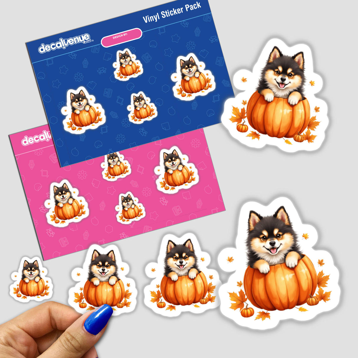 Adorable Pomsky Puppy in Pumpkin Clipart | Cute Fall Sticker | Digital Download with Commercial Use, featuring cartoon dogs inside pumpkins, perfect for Halloween-themed projects or decorations from Decal Venue.