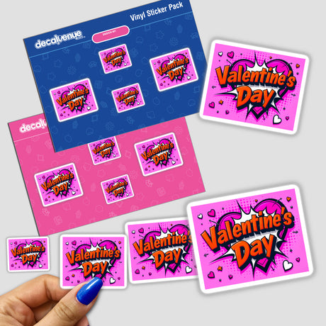 Valentine's Day Love Heart stickers featuring text and heart designs, available as physical stickers or digital artwork.