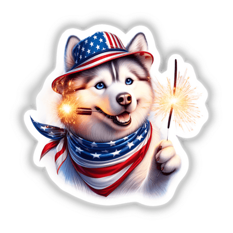 Siberian Husky Dog Holding Sparkler 4th of July Patriotic