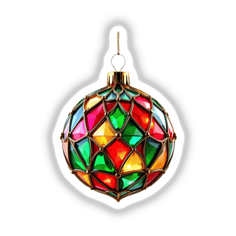 Christmas Ornament Stained Glass Style: Intricately crafted glass ornament with a golden wire detail, offered as a unique sticker or digital artwork by Decal Venue.