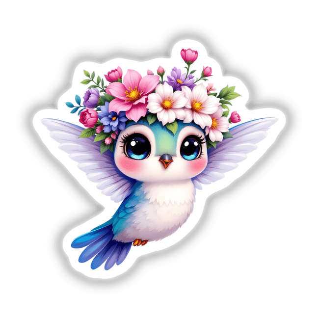 Cute Hummingbird with a Whimsical Flower Crown