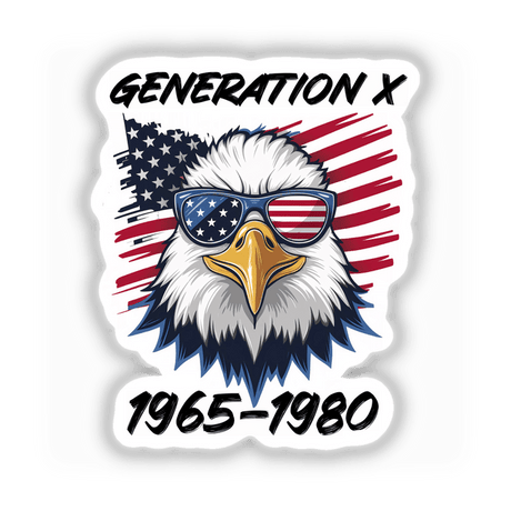 Patriotic eagle with sunglasses and American flag background, Generation X 1965-1980 digital artwork