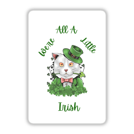 Cartoon cat wearing a leprechaun hat, holding a clover, featured on the St. Patrick's Day Sticker. Available as stickers or digital artwork from Decal Venue.