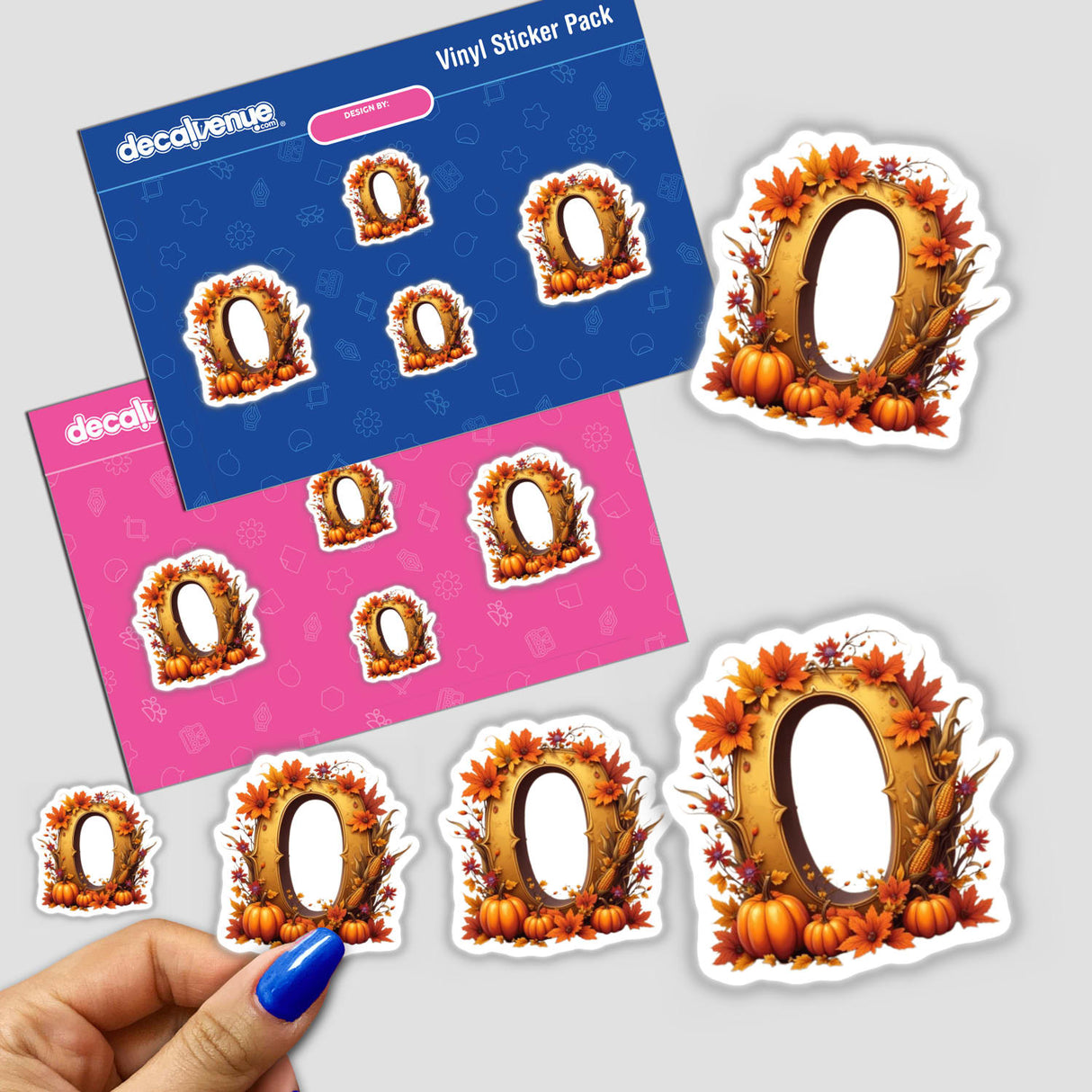 Fall Aesthetic Letter O Clipart | Stickers or Download with Commercial Rights features a sticker of the letter O adorned with fall leaves and pumpkins.