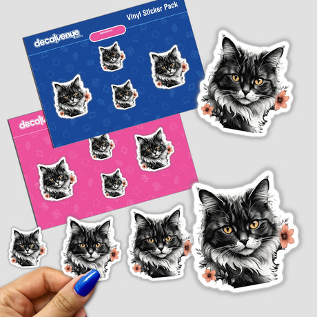 Beautiful Cat Portrait Floral Accents PA10 stickers featuring diverse cat illustrations with flowers, available as physical stickers or digital artwork from Decal Venue.