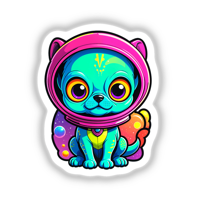 Cute Puppy From Outer Space: A cartoon dog in a space helmet, available as stickers or digital artwork, reflecting Decal Venue's unique art style.