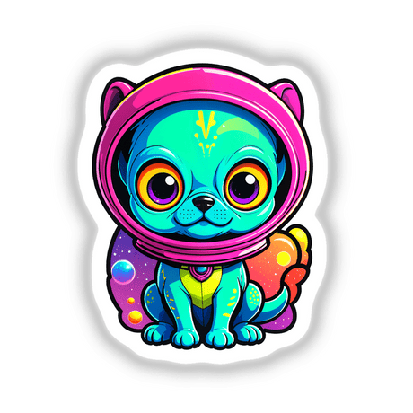 Cute Puppy From Outer Space: A cartoon dog in a space helmet, available as stickers or digital artwork, reflecting Decal Venue's unique art style.