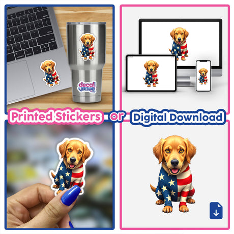 A Cool American Flag Golden Retriever