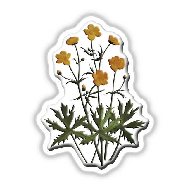 American Wild Flowers sticker featuring intricate yellow flower designs, highlighting close-up petals and stems, available as unique stickers or digital artwork from Decal Venue.