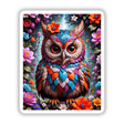 A Lovely Owl With Blooming Flowers, depicted as vibrant artwork, available as stickers or digital art from Decal Venue, showcasing a detailed owl adorned with floral accents.