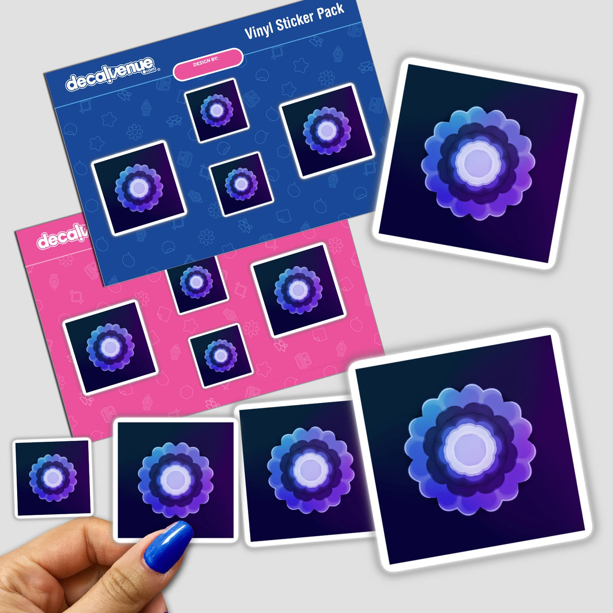 Vibrant purple-hued mandala designs - artistic vinyl stickers ideal for expressing personal style on various surfaces.