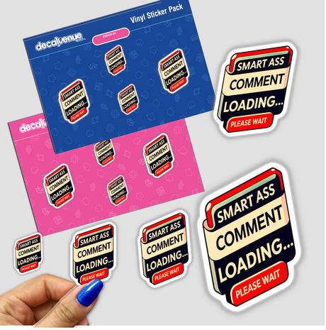 Sticker pack featuring Smart Ass Comment Loading Please Wait design, showcasing various intricate illustrations, available as vinyl stickers or digital artwork from Decal Venue.